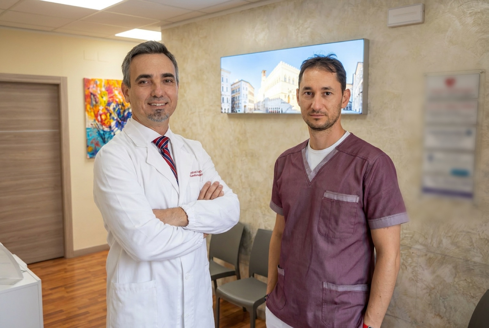 Il Dott. Tommaso Gosti insieme al Dott. Prof. Andrea Cardona nello Studio di Perugia